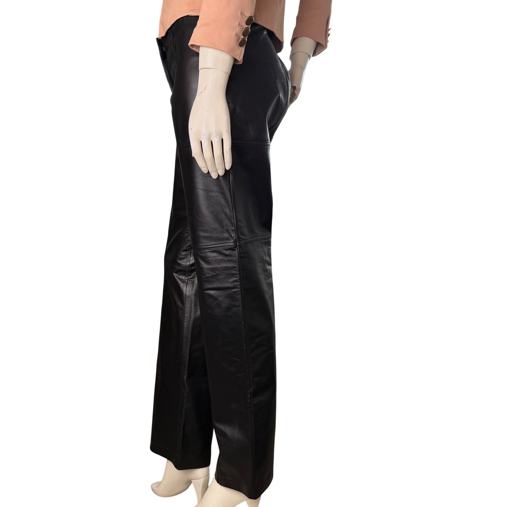 Danier Leather Pants Straight Leg Panelled Black Biker 90s Grunge Old Money 8/29 - Picture 3 of 16